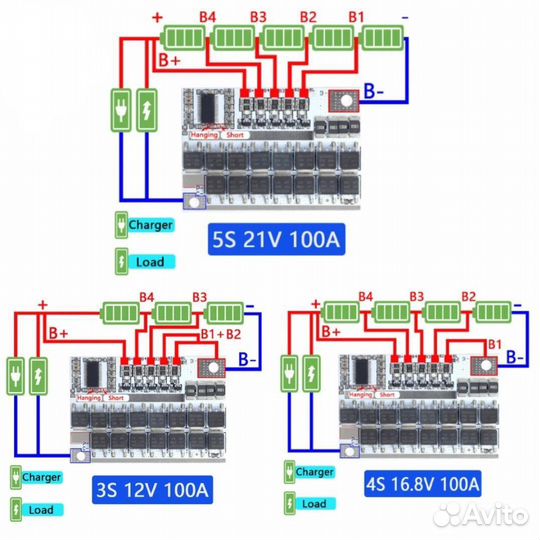 BMS 3s 4s 5s - 100A, зарядное для лития
