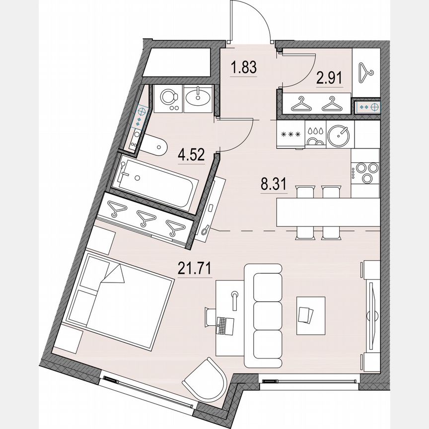 Квартира-студия, 39,1 м², 13/16 эт.