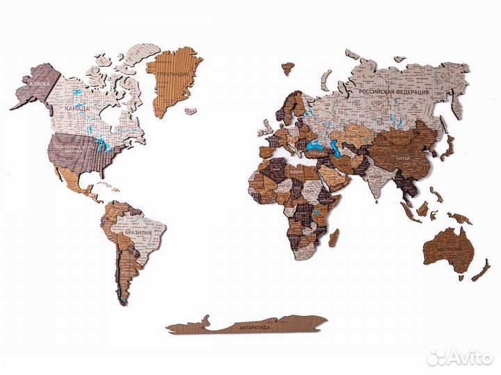 Деревянная карта мира 3D настенная, Октябрьский
