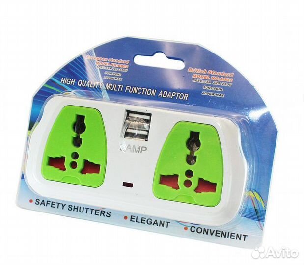 Разветвитель 4 гнезда, +2хusb, 2A; 46910