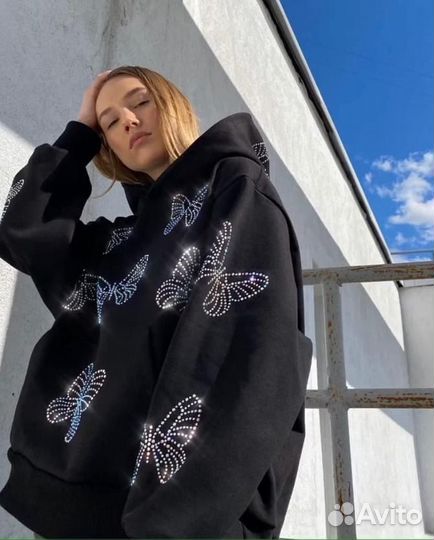 Swarovski butterflies full-ZIP hoodie