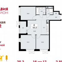 4-к. квартира, 65 м², 16/17 эт.