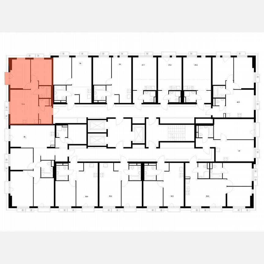 2-к. квартира, 51,8 м², 2/25 эт.