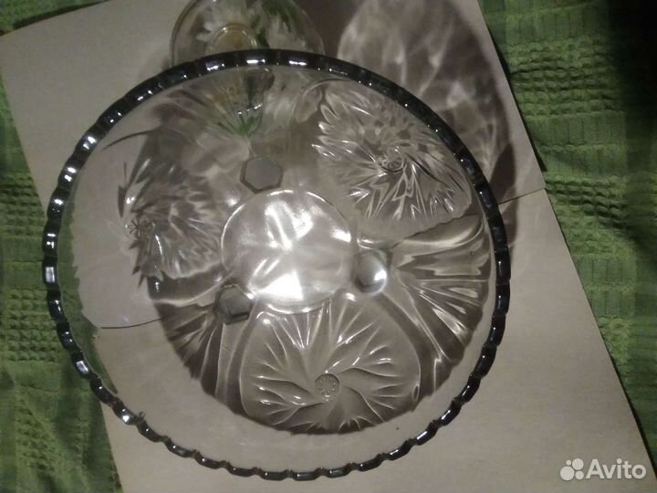 Фруктовница СССР на 3 ножках тяж стекло чертополох