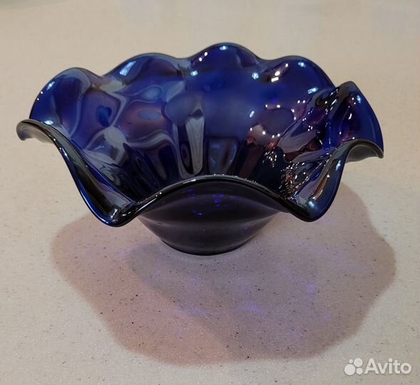 Ваза фруктовица стекло кобальт ручная работа
