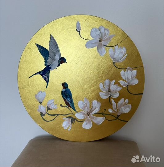 Круглая картина ручной работы на холсте, d 40 см