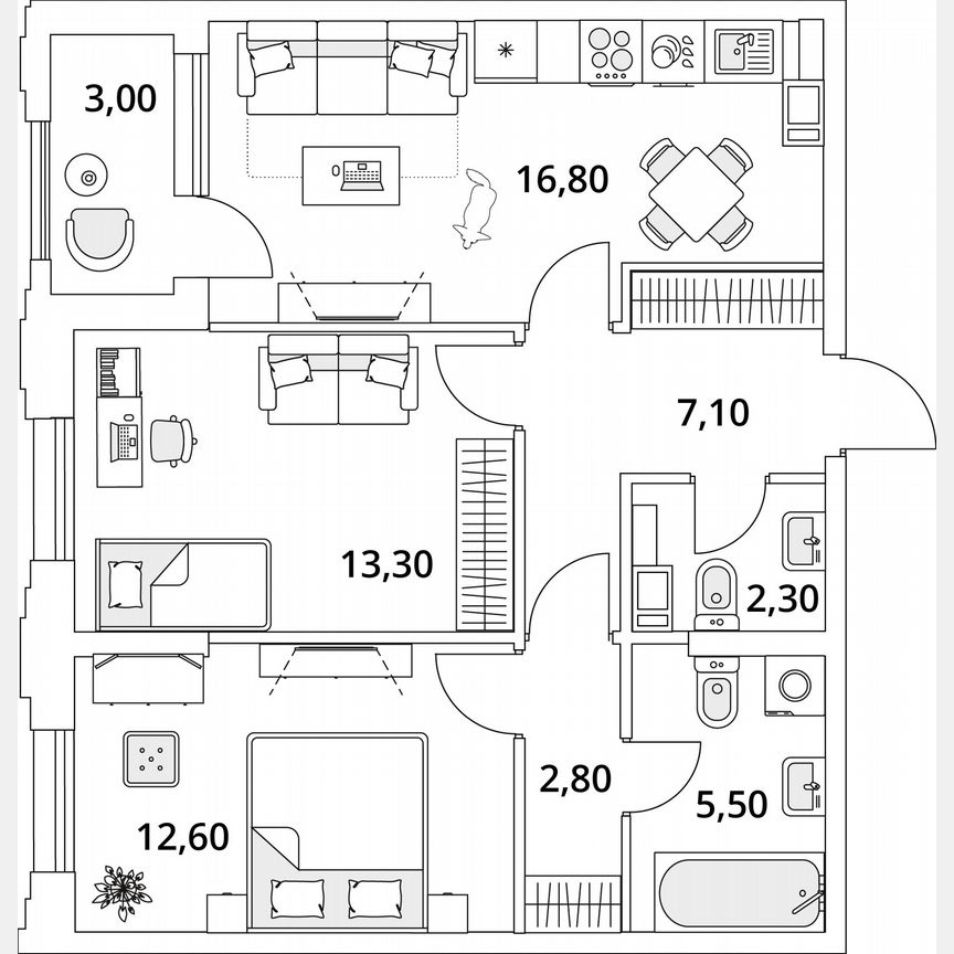 2-к. квартира, 61,9 м², 9/13 эт.