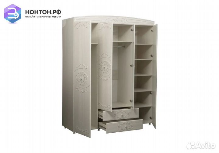 Шкаф 4-дверный Каролина вудлайн кремовый / сандал