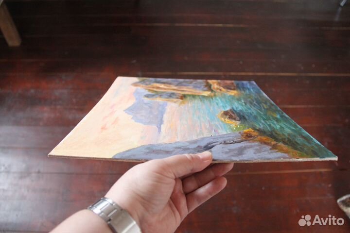 Картина маслом Морской пейзаж Закат в Ласпи Крым