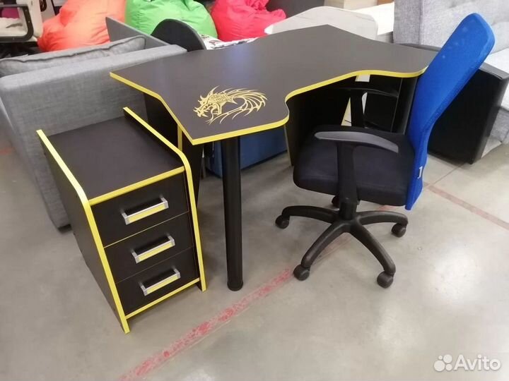 Компьютерный стол №9.1 и тумба №9.3 черный/желтый