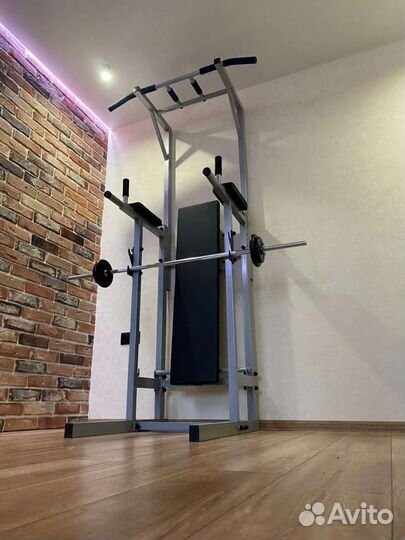 Турник-брусья + скамья + стойки под штангу