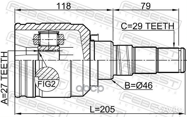 ШРУС внутренний левый к-кт 27x46x29 Nissan