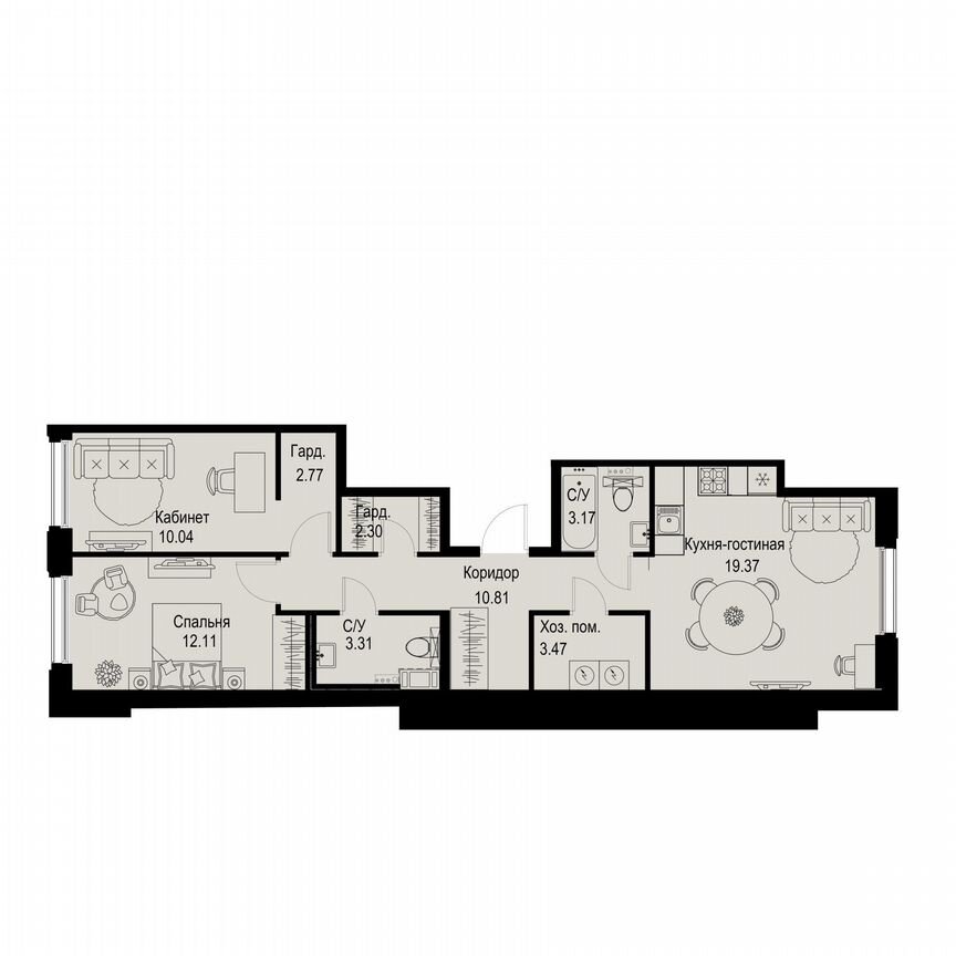 2-к. квартира, 67,4 м², 2/6 эт.