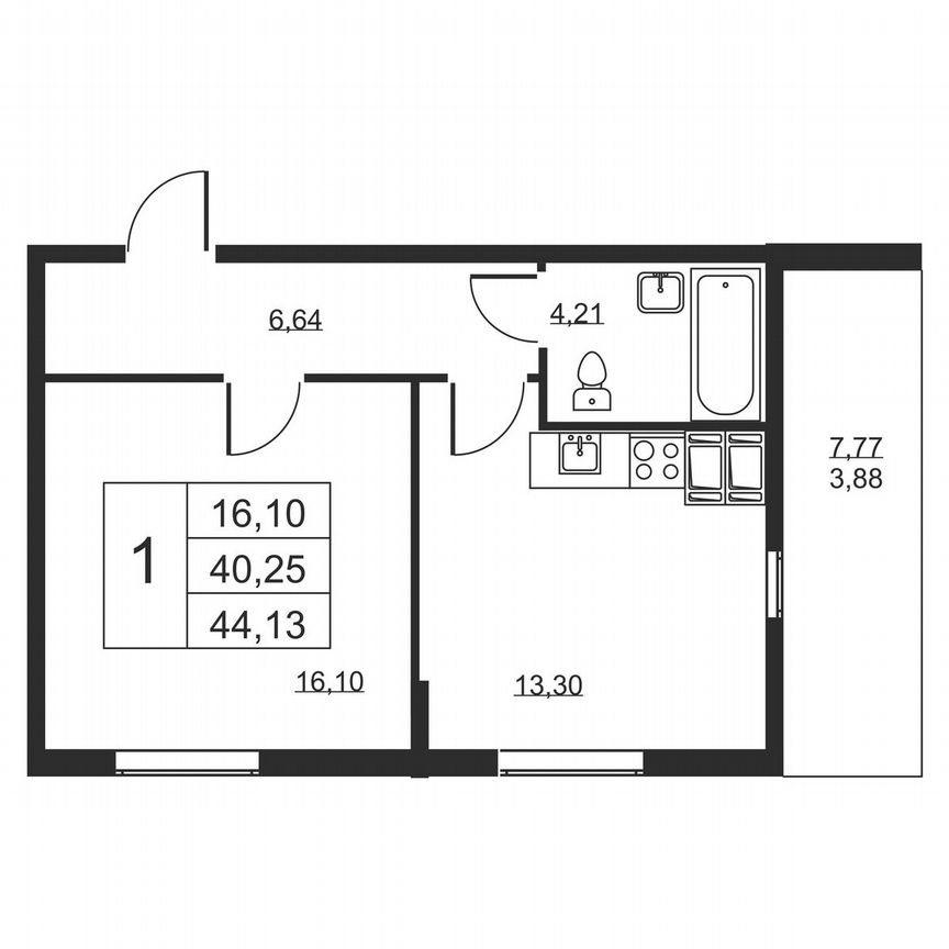 1-к. квартира, 44,1 м², 15/19 эт.