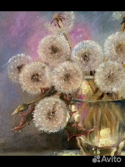 Картина маслом Одуванчики, натюрморт с цветами