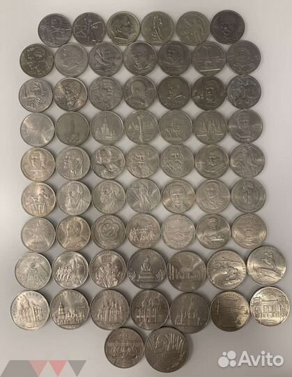 Монеты юбилейных рублей СССР 68 штуки с 10 копеек