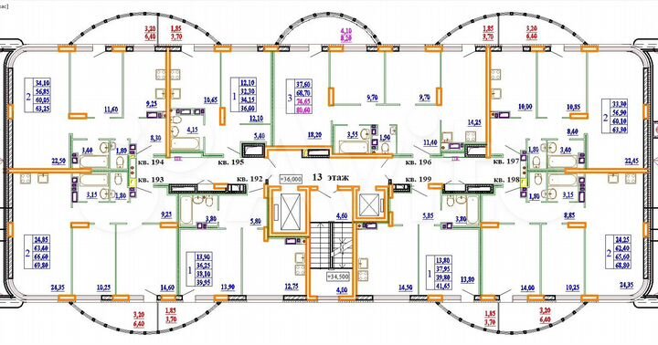 2-к. квартира, 63,3 м², 13/14 эт.