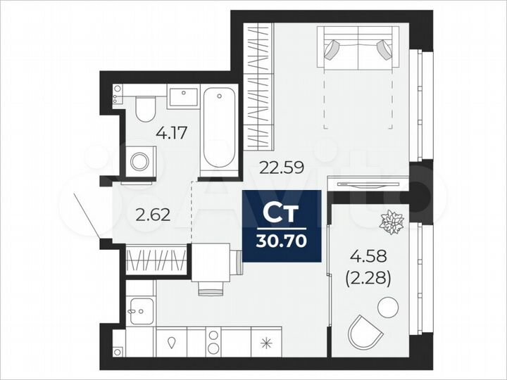 Квартира-студия, 30,7 м², 8/22 эт.