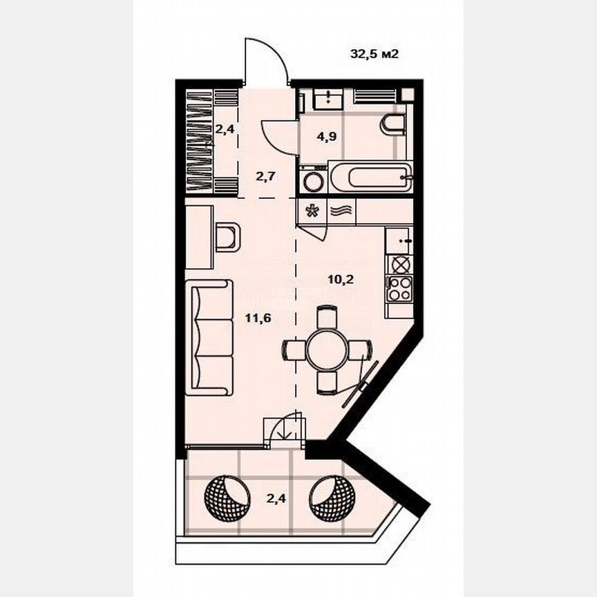 Квартира-студия, 32,4 м², 12/16 эт.