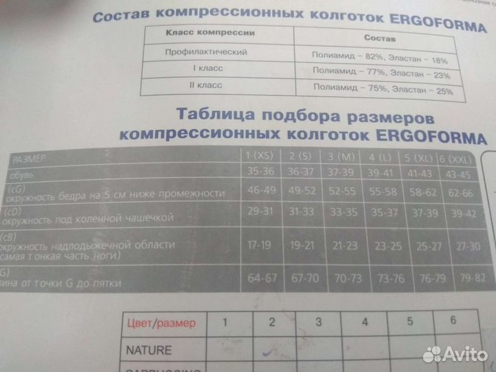 Компрессионные колготки 1 класс, размер 2