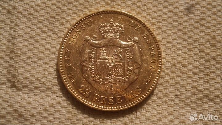 25 песет 1877 год.Испания. золото