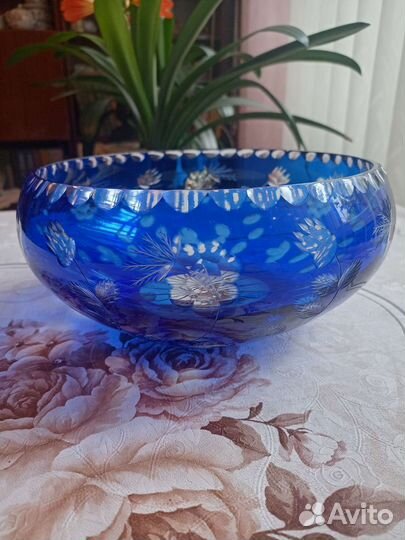 Ваза для фруктов цветной хрусталь, ГДР