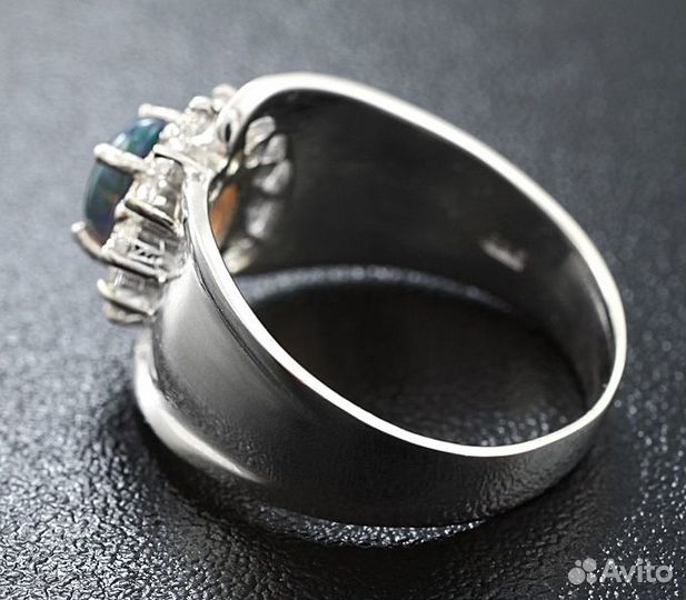 Серебряное кольцо с эфиопским черным опалом