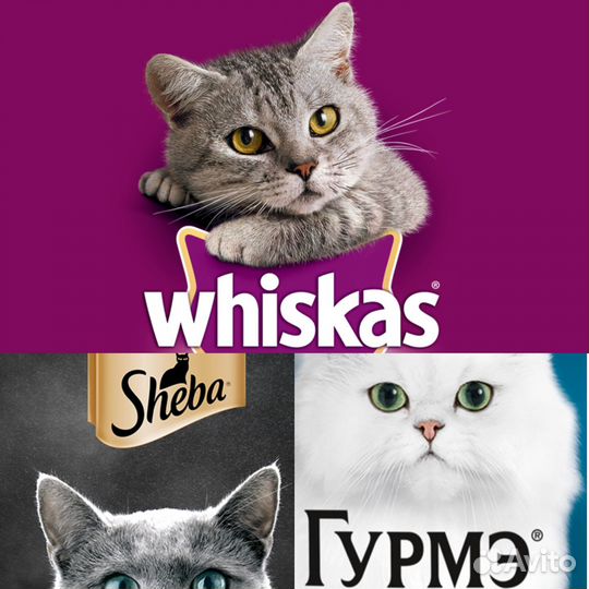Сухой корм для кошек whiskas 1,9 кг/ Влажный корм