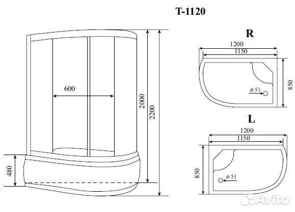 Душевая кабина timo T-1120 R 120х85