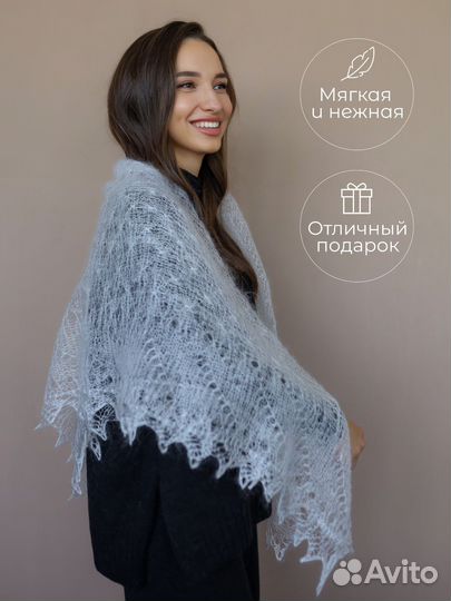 Пуховый платок женский белый легкая паутинка