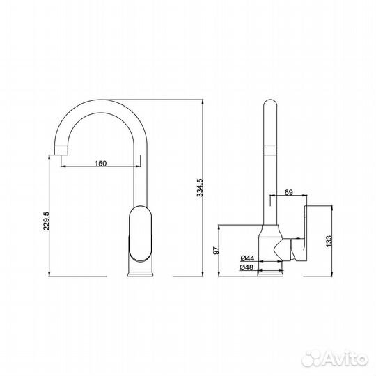 Смеситель для кухни fashun A4085, хром