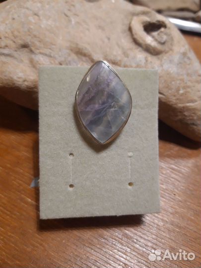 Кольцо с флюоритом натуральным, мельхиор