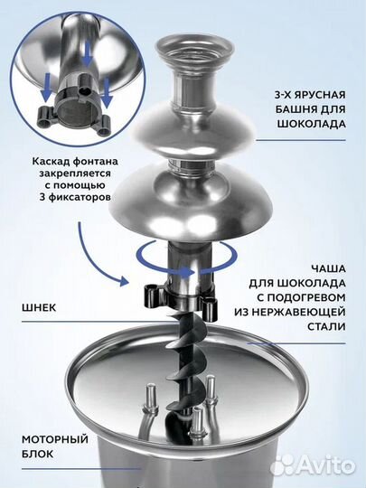 Шоколадный фонтан gastrorag CF16A 3 яруса