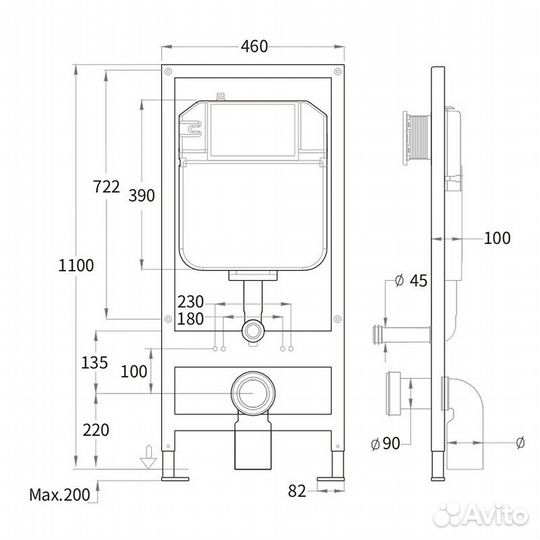 Унитаз с инсталляцией WeltWasser bamberg 460+hofbach 041 GL-WT+bamberg CR белый/кнопка хром, безобод