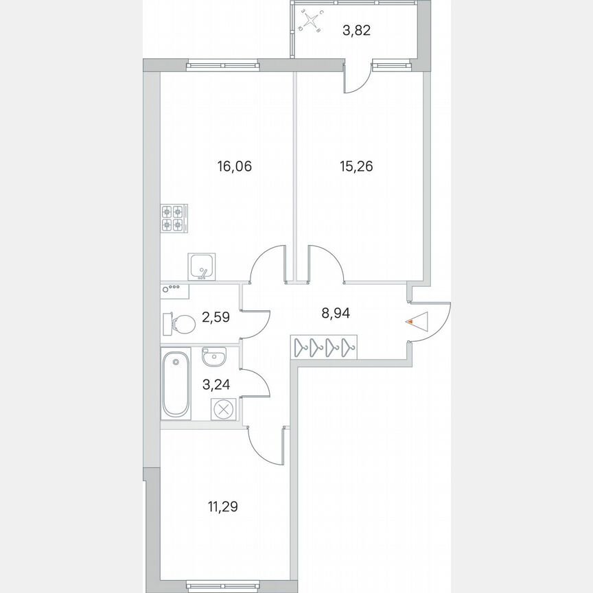 2-к. квартира, 59,3 м², 1/8 эт.