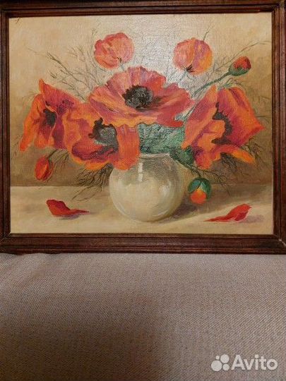 Картина маслом маки в раме