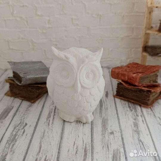 Сова белая статуэтка из гипса для разукрашивания
