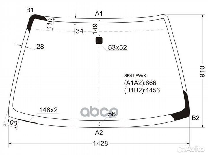 Стекло лобовое honda civic 4D 91-95 SR4 LFW/X XYG