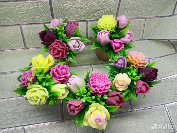 Мини букетики из мыла