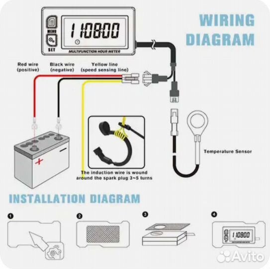Датчик температуры, тахометр, вольтметр, моточасы