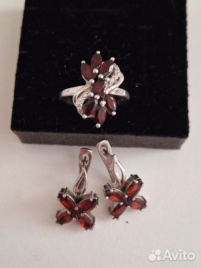 Серьги+кольцо, серебро 925 пробы