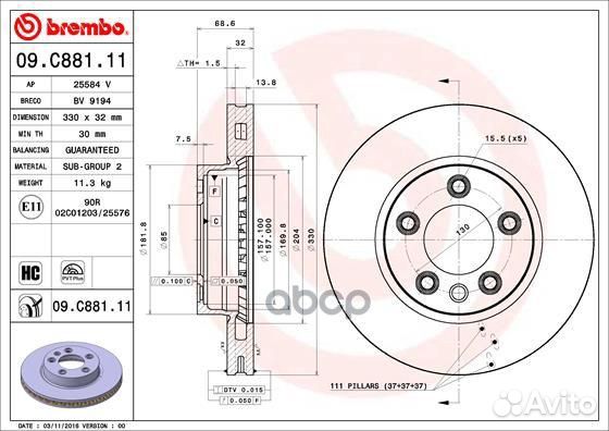 Диск тормозной 09.C881.11 09.C881.11 Brembo