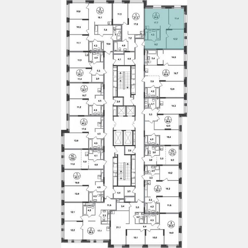 2-к. квартира, 54,8 м², 15/20 эт.