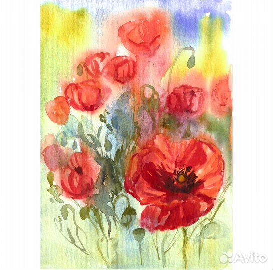 Картина: Красные маки. Картина Акварелью