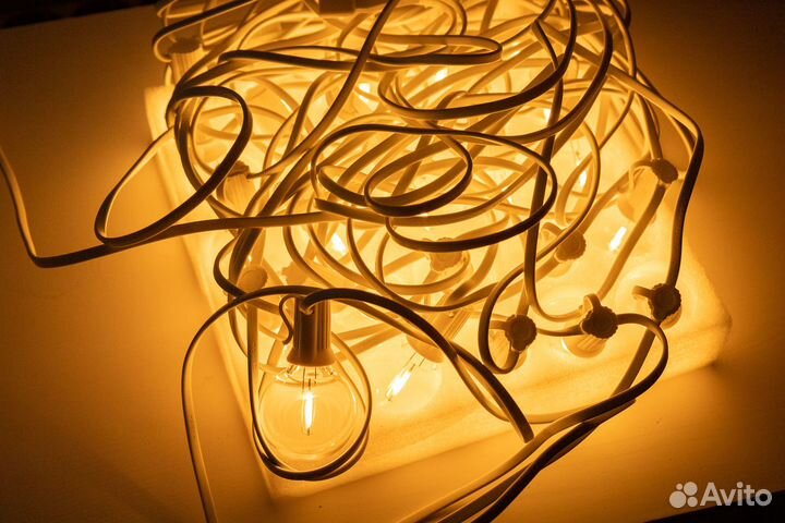 Гирлянда уличная, ретро (15 метров, белый шнур)