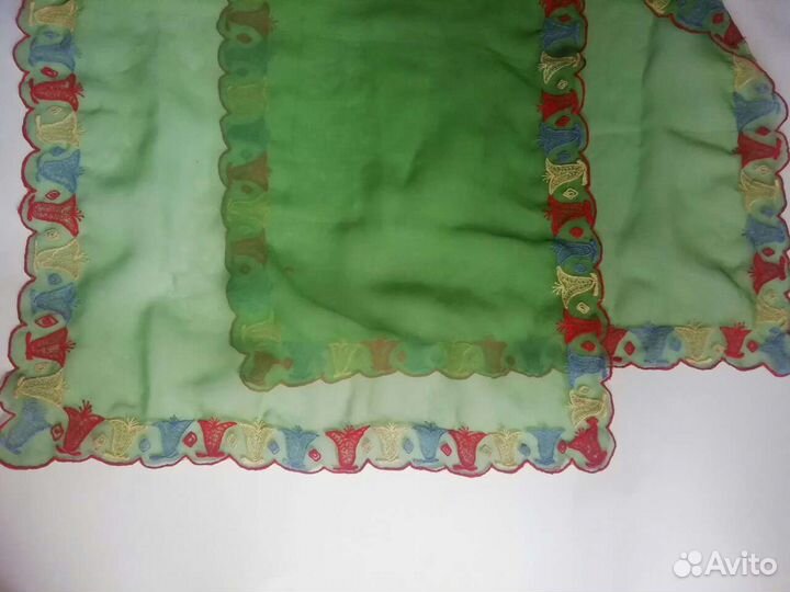 Винтажный летний женский шарф палантин с вышивкой