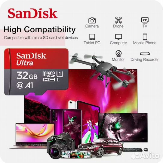 Карта памяти micro SD SanDisk, 32 gb, новая