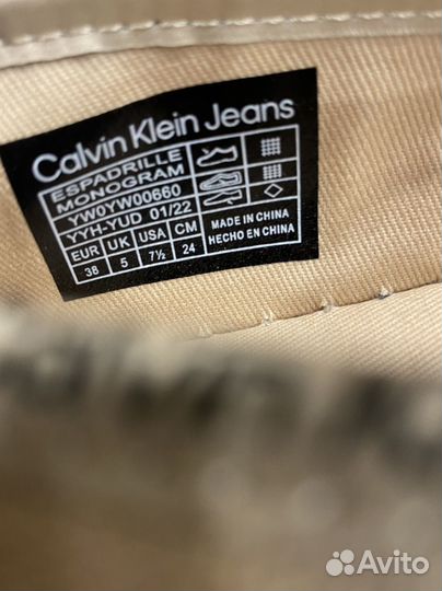 Эспадрильи Calvin klein размер 38