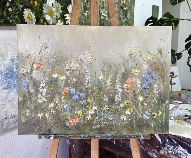 Картина цветочное поле масло 70х50 см