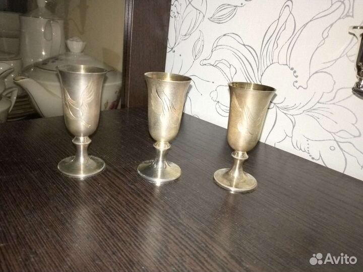 Рюмки 3 шт. серебро 916 пр с позолотой